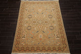 6x7 Khaki, Light Peach, Ivory Color Hand Knotted Aubusson Savonnerrie Wool Traditional Oriental Rug